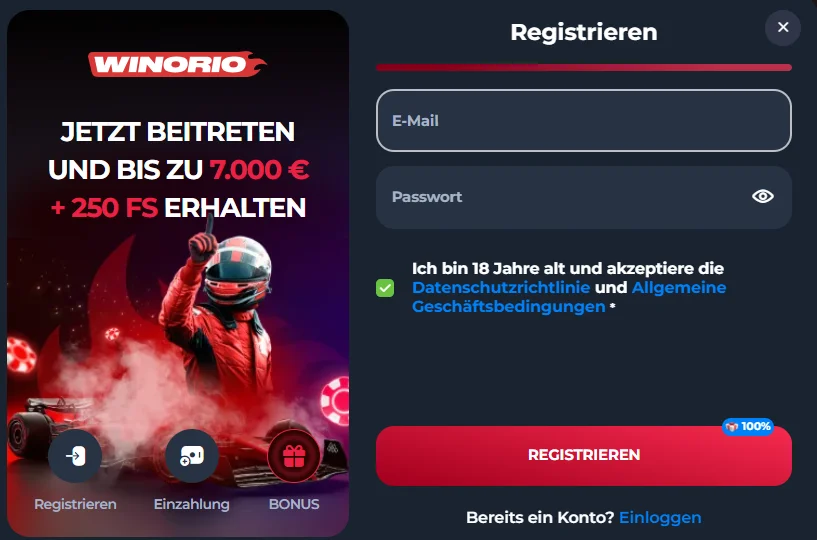 Winorio Casino Registrierung